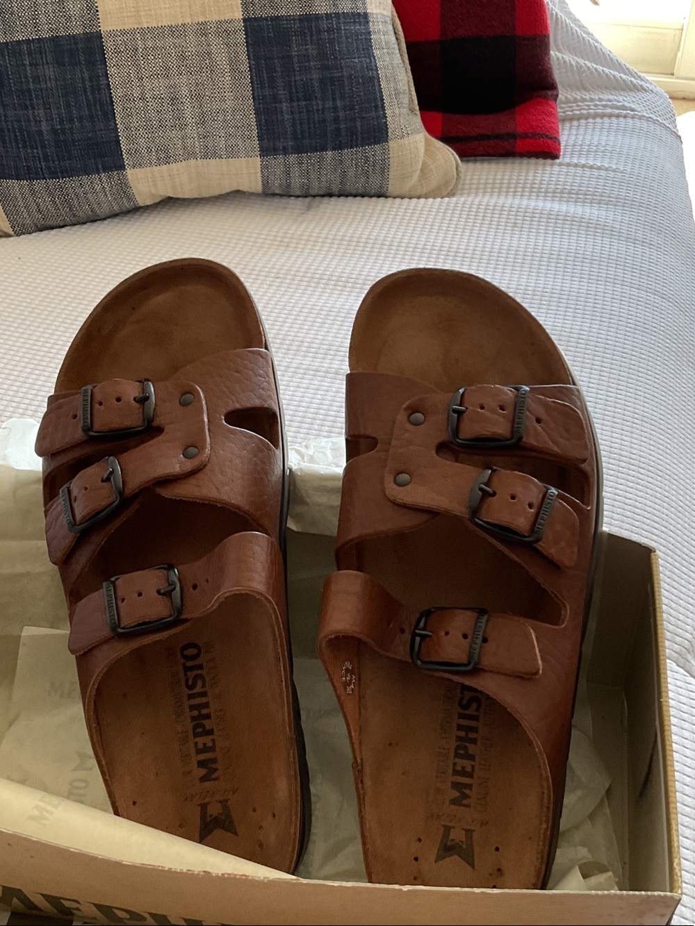 Mephisto Men’s Brown Triple-Buckle Leather Sandals